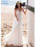 Spaghetti Straps Ivory Boho Beach Lace Chiffon Wedding Dress